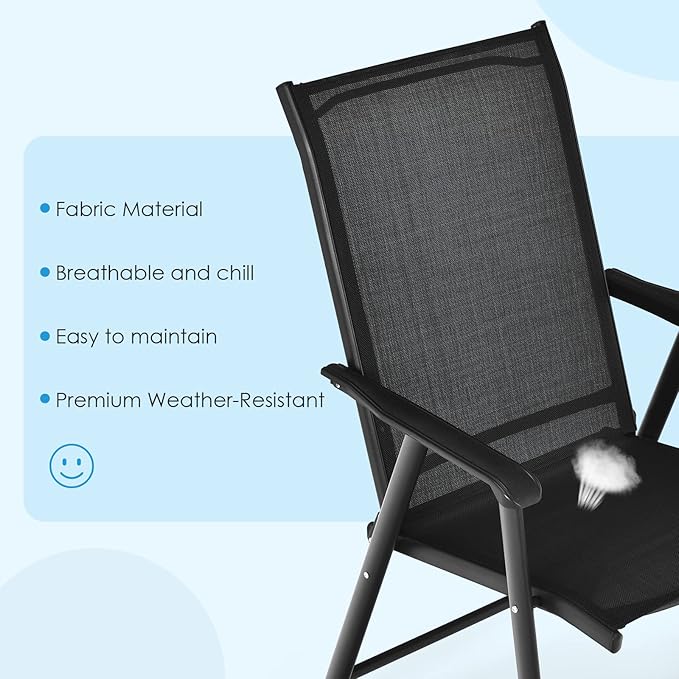 Giantex Set of 2 Patio Folding Chairs, Portable Outdoor Dining Chairs with Armrest for Porch Camping Pool Beach Deck Lawn Garden, Metal Frame, Black - Image 5
