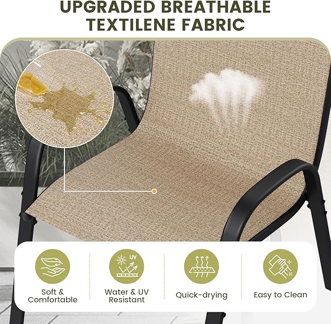 UDPATIO Patio Chairs Set of 8, Stackable Outdoor Dining Chairs with High Back, Breathable Textilene Fabric Outdoor Chair All Weather, 350LBS Capacity for Garden, Backyard (Brown) - Image 5