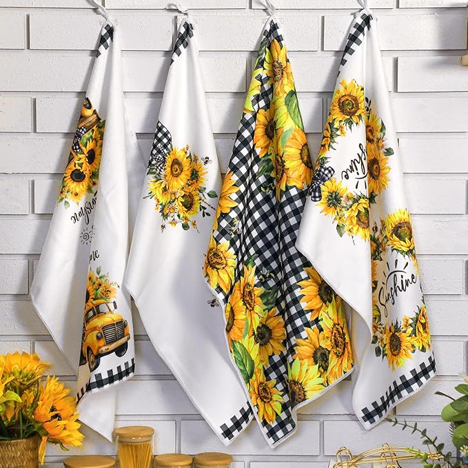 Geyoga 6 Pcs Spring Floral Kitchen Towels Flamingo Dish Hand Towels Sunflower - Image 6