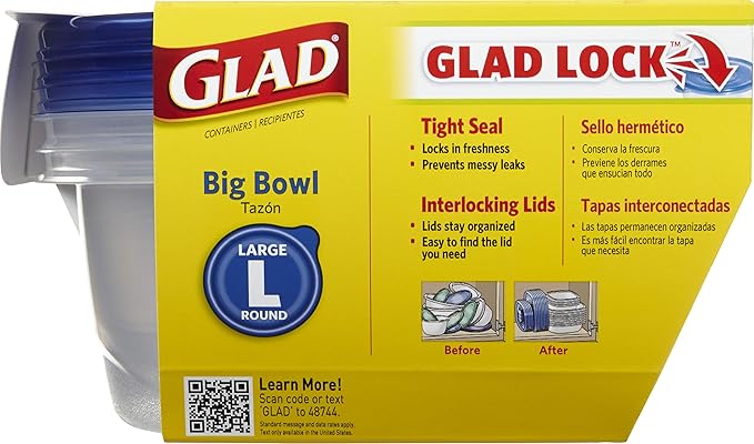 Glad Big Bowl Food Storage Containers, Large Round - Image 3