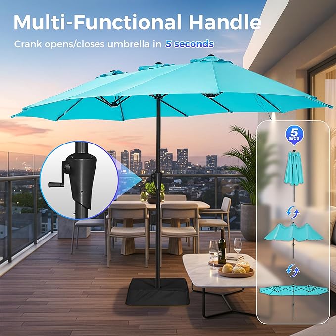SUPERJARE 13FT Outdoor Umbrella for Patio, Double sided Pool Umbrellas with Fade Resistant Canopy, Large Table Umbrella for Deck, Market, Backyard - Light Blue - Image 5