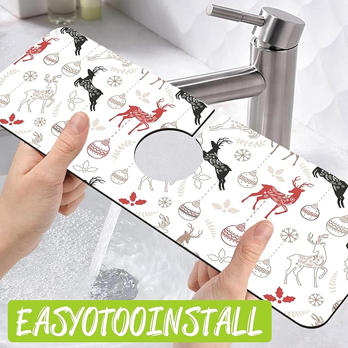 Chrismas Sink Splash Guard Faucet Mat Christmas Absorbent Fast Drying Mat Sink - Image 4