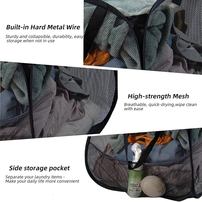 Collapsible Laundry Basket 90L, Foldable Mesh Pop-up Laundry Hamper - Image 3