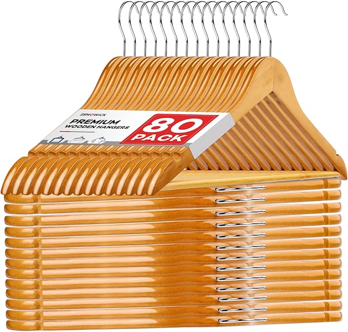 Wooden Hangers 80 Pack, Wood Hangers by Zenowick