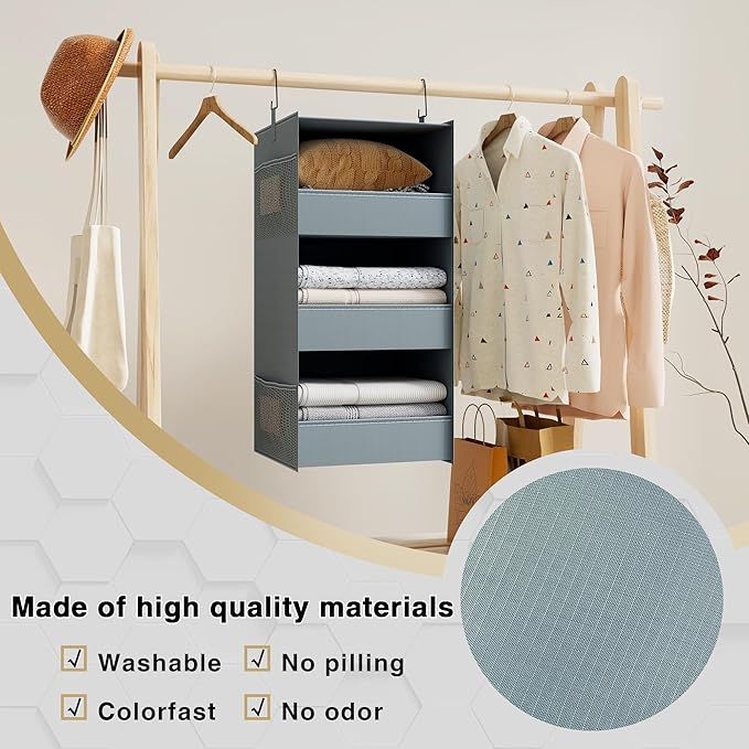 3-Shelf Hanging Closet Organizer and Storage, Foldable Hanging Closet Shelves - Image 6