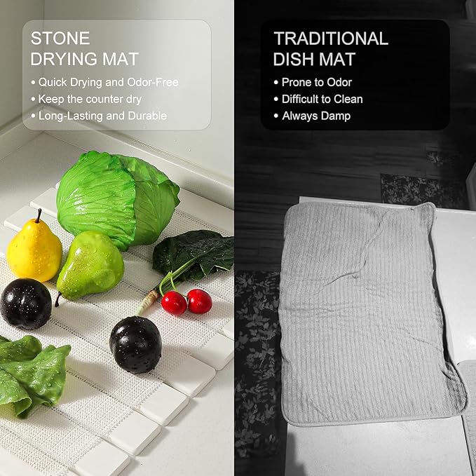 Large Stone Drying Mat for Kitchen Counter, Quick Drying Mat, Glasses and - Image 5
