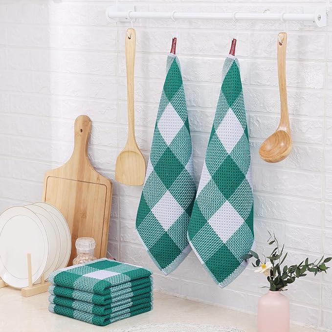 Homaxy 100% Cotton Waffle Weave Check Plaid Dish Cloths, 12 x 12 Inches - Image 8