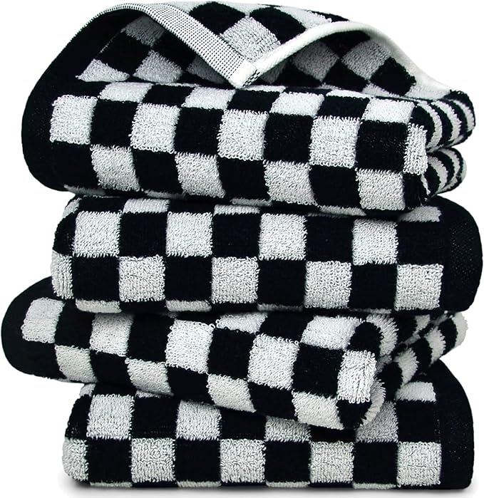 Jacquotha Black and White Hand Towels 4 Pack, Cotton Decorative Bathroom Hand by Jacquotha