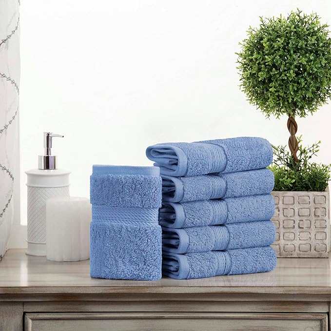 SUPERIOR Solid Egyptian Cotton Hand Towel Set, Denim Blue by SUPERIOR