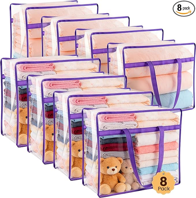 8 Pack Clear Clothes Storage Bags, Double Zipper Design 40L Underbed Moving Bags by Unknown
