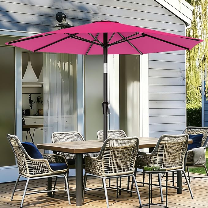 AreShark 9 FT Patio Umbrella for Outdoor, Outdoor Table Umbrella with Push Button Tilt and Crank, Outdoor Patio Umbrellas with 8 Sturdy Ribs for Market, Garden, Pool (Rose Pink) - Image 2