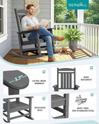 SERWALL Outdoor Rocking Chair Set of 4, HDPE Patio Rocking Chair, All-Weather Porch Rocker for Balcony, Yard, Dark Gray - Image 5