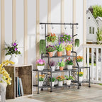 GIOTORENT 3-Tier Tall Metal Plant Stand Indoor Outdoor - Heavy Duty Plant Shelf for Garden, Patio, Balcony with 5 Hanging Hooks, Holds 16-25 Plants, Black - Image 6