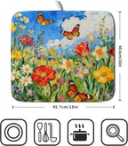 Floral Dish Drying Mat for Kitchen Counter 16x18 Spring Summer Theme Colorful - Image 2