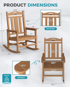 Ciokea Oversized Outdoor Rocking Chairs Set of 4, 380lbs Heavy-Duty Large Patio Rocker, High Back Cozy Porch Chairs, Weather Resistant Patio Rocking Chairs for Outside, Fire Pit, Deck, Teak - Image 3