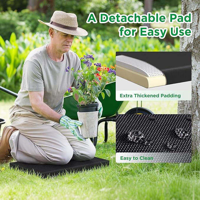 10.8” Wide Garden Kneeler and Seat, Heavy Duty Foldable Gardening Stool with Tool Belt Pouch, Included Thickened Kneeling Pad, Portable Gardening Bench Chair for Seniors & Parents - Image 6