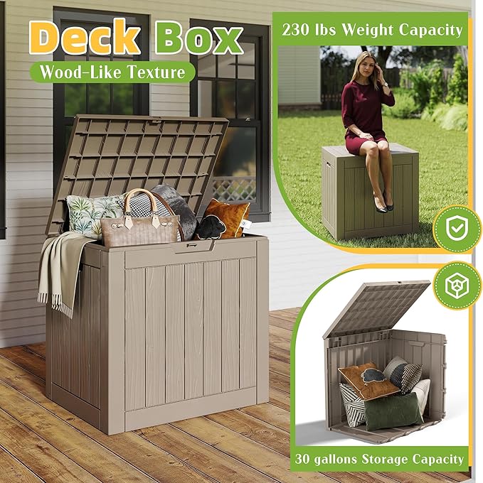 EasyUp 30 Gallon Outdoor Storage Box Waterproof, UV Resistant Outdoor Deck Box, Resin Deck Boxes for Garden Tools Equipment, Gray - Image 6