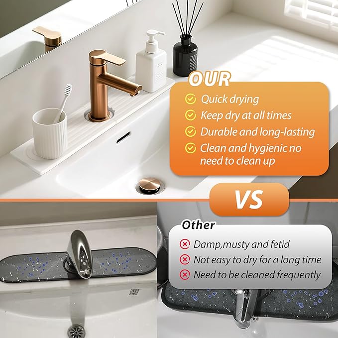 Kitchen Sink Faucet Mat, Diatomaceous Earth Quick Dry Sink Splashback Drying Mat - Image 6