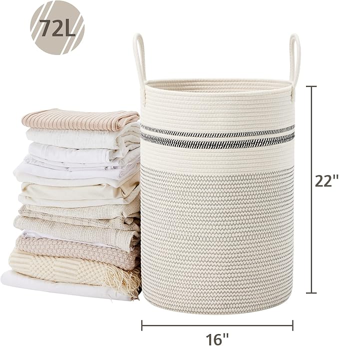 VIPOSCO Large Laundry Hamper, Tall Woven Rope Storage Basket - Image 5