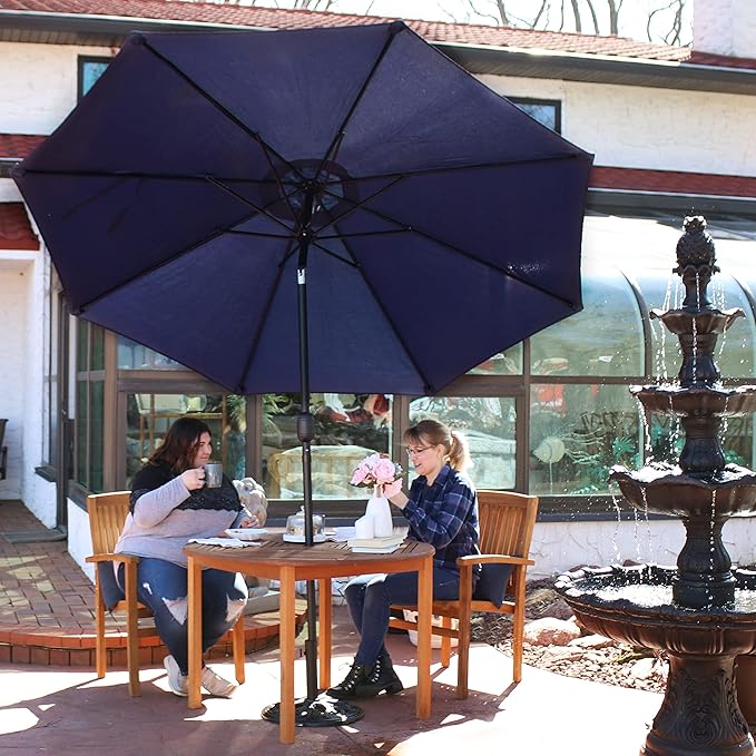 Sunnydaze Outdoor Patio Umbrella - Polyester Table Market Umbrella with Push-Button Tilt and Crank - 8 Sturdy Ribs - Navy Blue - 9ft - Image 7