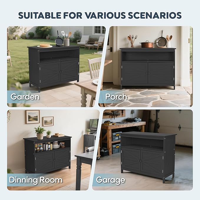 HIPS All-Weather Outdoor Storage Cabinet,Outdoor Sideboard with Magnetic Doors,3-Shelves Patio Storage Cabinet, Used for Garden,Buffet Cabinet,TV Stand, Bar Table,Balcony - Image 7