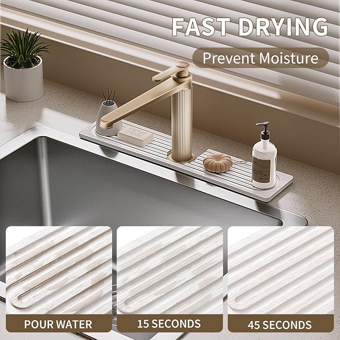 Faucet Mat for Kitchen Sink, Diatomite Stone Drying Sink Protectors, Bathroom - Image 3