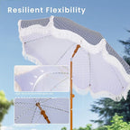 PHI VILLA 7ft Beach Umbrella with Fringe & Sand Anchor, Outdoor Patio Heavy Duty Windproof Portable Tassel Umbrellas for Sand with Push Button Tilt & Carrying Bag, UPF 50+, Stripe Blue & White - Image 4