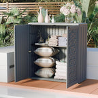 Indoor Outdoor Storage Cabinet Waterproof with Shelf,Plastic Storage Sheds Outdoor Cabinets for Patio/Garden/Backyard, Size 34.3''L*15''W*36.2''H（Gray） - Image 2