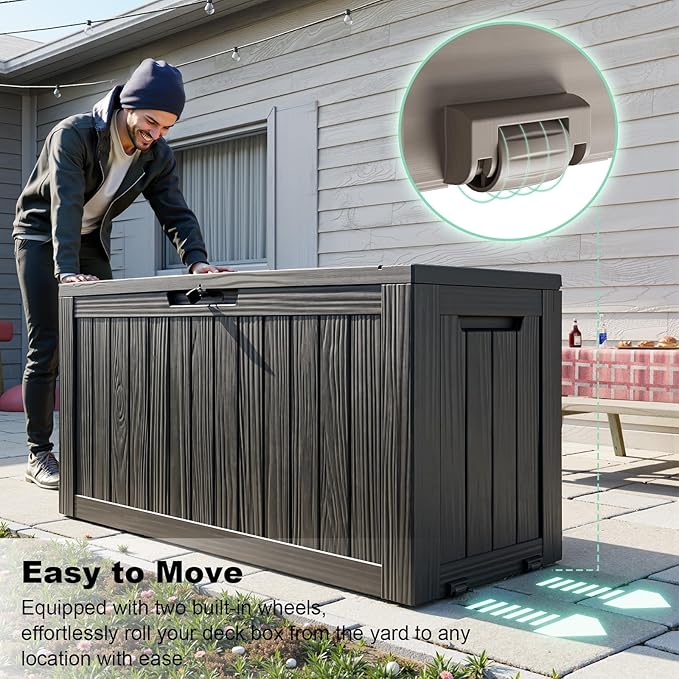EasyUp 90 Gallon Outdoor Deck Box Waterproof, UV Resistant Resin Outdoor Storage Box for Delivery, Porch, Patio and Garden, Black - Image 3