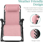 Best Choice Products Oversized Zero Gravity Chair, Folding Outdoor Patio Recliner, XL Anti Gravity Lounger w/Removable Cushion, Cup Holder, Side Tray, 350lb Capacity - Pink - Image 4