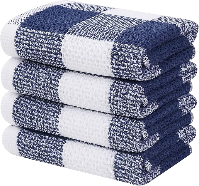 Homaxy 100% Cotton Waffle Weave Check Plaid Kitchen Towels, 13 x 28 Inches by Homaxy