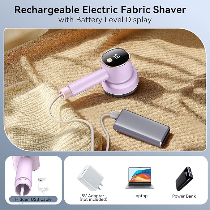 Rechargeable Fabric Shaver for Clothes: 6-Leaf Blades & 3 Speeds to Remove - Image 5