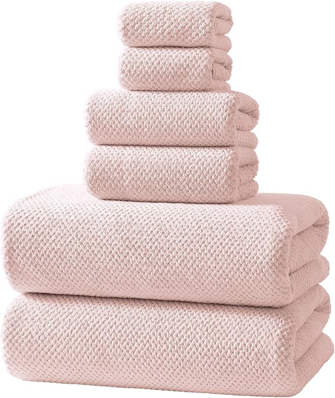 REDKISS Pink Towel Set, 6 Piece Premium Soft Bath Towel Set, Highly Absorbent by REDKISSOnline
