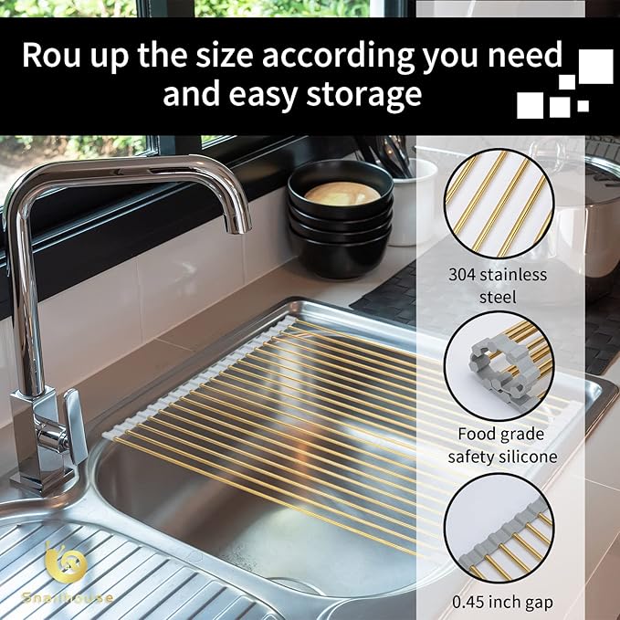 Snailhouse Roll Up Dish Drying Rack, Stainless Steel Dish Drainer Over The Sink - Image 3