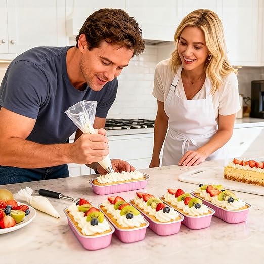 50 PACK Mini Cake Pans with Lids and Spoons, Rectangular Aluminum Foil Bread Pan - Image 8