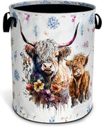 Highland Cow Laundry Basket Cattle Animal Foldable Oxford Cloth Funny Tote Bag by NUTAINLA