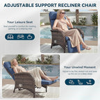 Zero Gravity Wicker Patio Recliner Chairs Set of 2 - Wicker Outdoor Lounge Chair with Adjustable Backrest & Footrest, All Weather Outdoor Reclining Chairs with Thick Cushion for Pool Deck Blue - Image 5