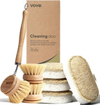 Vove Cleaning Duo, Bamboo Dish Brush Set and Natural Dish Sponges, by Vove
