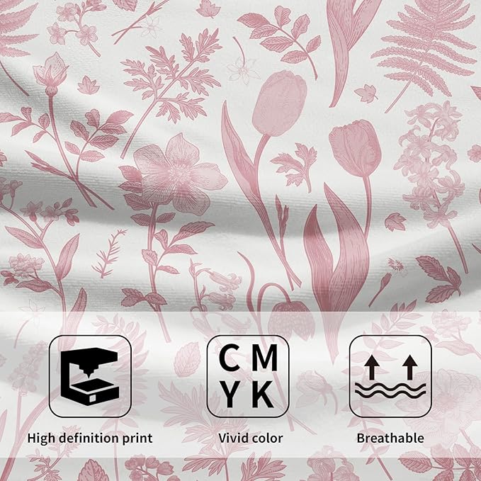Spring Floral Hand Towels for Bathroom Set of 2 Pink White Flower Leaves - Image 3