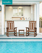 SERWALL Oversized Rocking Chair Outdoor, HDPE Outdoor Rocking Chair, Brown - Image 2