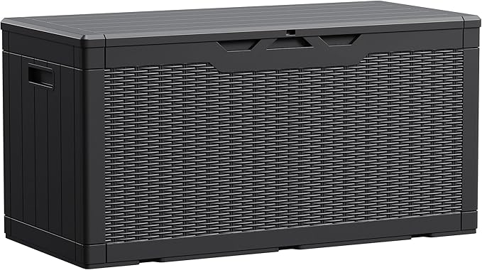 Devoko 100 Gallon Waterproof Large Resin Deck Box Indoor Outdoor Lockable Storage Container for Patio Furniture Cushions Garden Tools (100 Gallon, Black) by DEVOKO