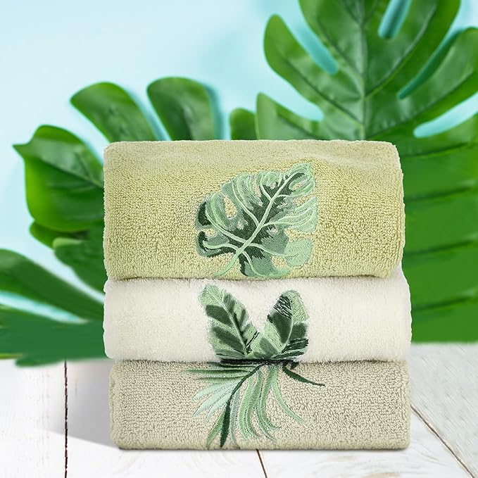 3 Pcs Sage Green Hand Towels Tropical Bathroom Decor Farmhouse Embroidered Sage - Image 5