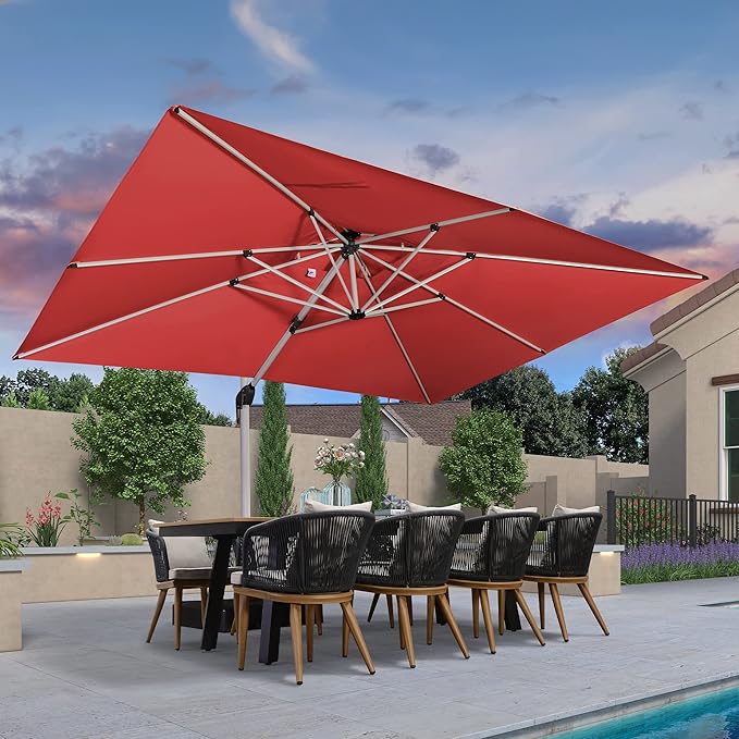PURPLE LEAF 10' X 13' Patio Umbrella Outdoor Rectangle Umbrella Large Cantilever Umbrella Windproof Offset Heavy Duty Sun for Garden Deck Pool Patio, Terra by PURPLELEAF