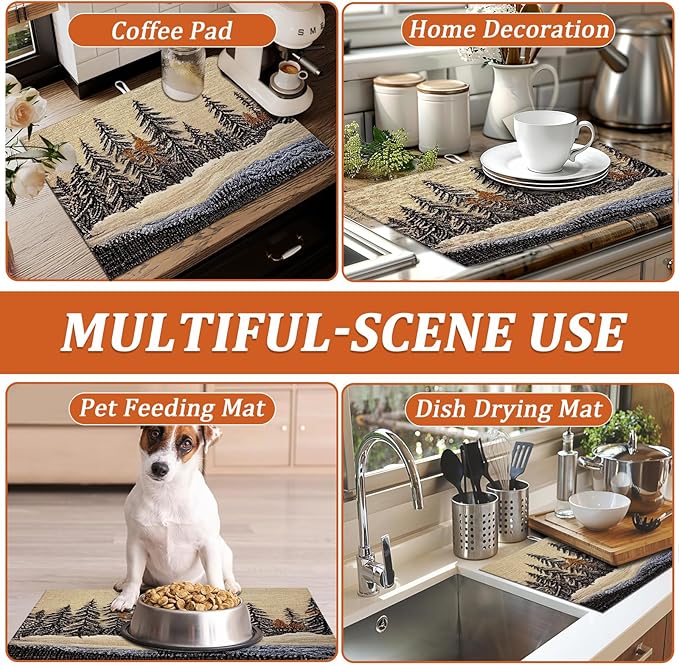 Forest Dish Drying Mat for Kitchen Counter Microfiber Absorbent Dish Tree - Image 7