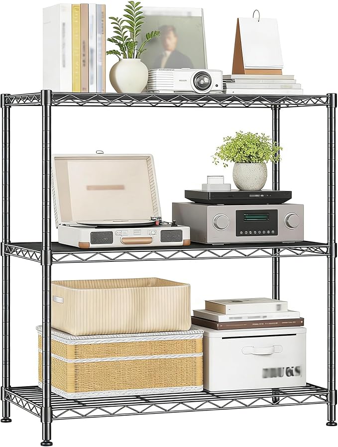 Xcity Storage Shelves, 3 Tier Heavy Duty Metal Shelving Unit with Wheels, 1050 LBS Capacity Adjustable Steel Wire Shelf Organizer for Pantry, Kitchen, Garage, 14" D x 24" W x 30" H, Black by Unknown
