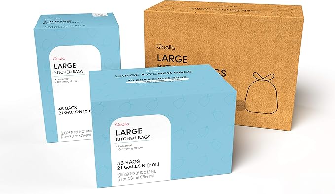 UNSCENTED 21 Gal / 80 Liter | Drawstring Closure Trash Bag | Heavy Duty By by QUALIAZERO