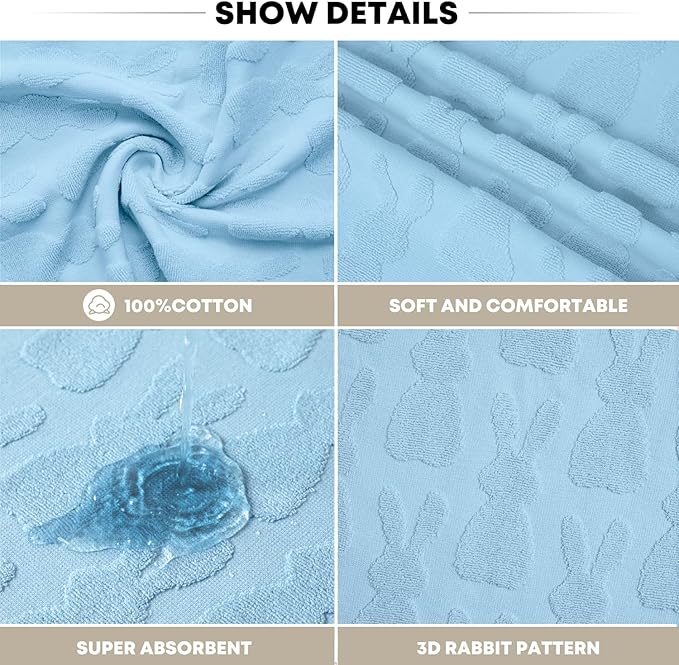 Artoid Mode 2 Pcs Light Blue 3D Rabbit Jacquard Easter Hand Towels - Image 7