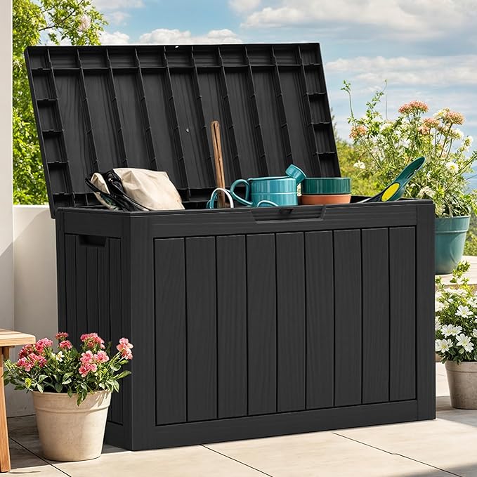 YITAHOME 45 Gallon Deck Box, Outdoor Storage Box for Patio Cushions, Outdoor Tools, Gardening Tools, Sports Equipment, and Throw Pillows, Lockable and Waterproof, Black - Image 2