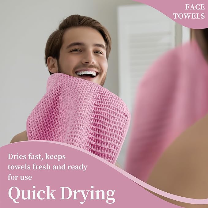 Microfiber Waffle Face Towels, 4 Pieces, Fast Drying, Lint Free 430 GSM - Image 5