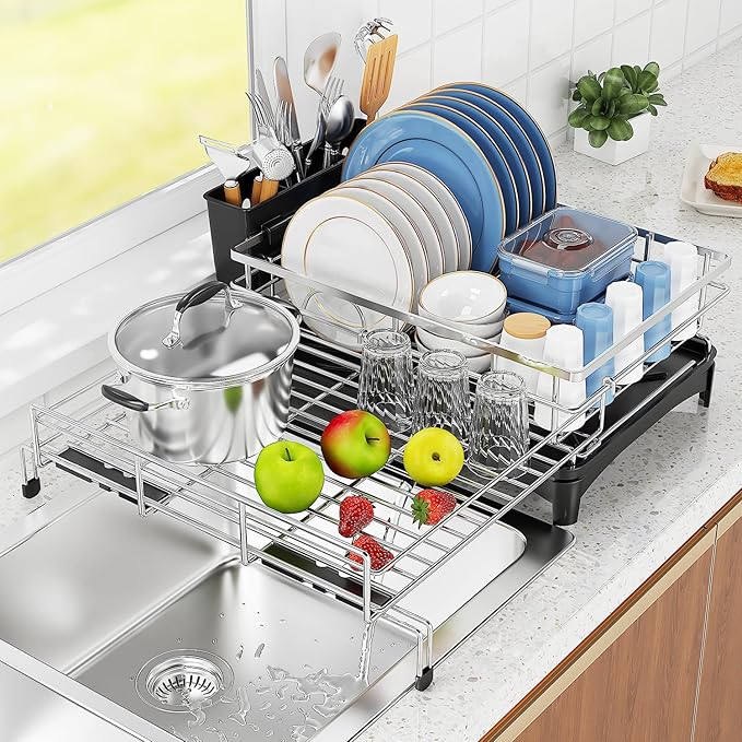 Large Dish Drying Rack, Extendable Dish Rack by COHOSEGE
